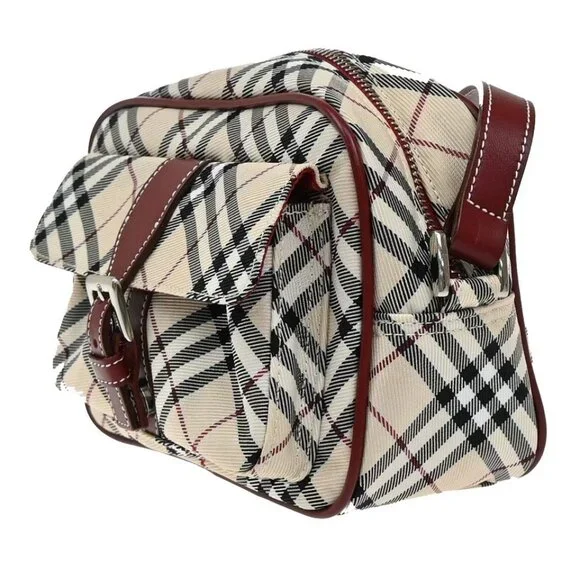 BURBERRY Logo Nova Check Shoulder Bag Canvas Leather Red Brown Japan 218-082525 - Picture 3 of 15